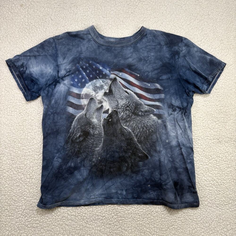 Howling Wolves T-Shirt Sz L Blue Tie Dye 2014 Collin Bogle USA Flag Graphic Tee